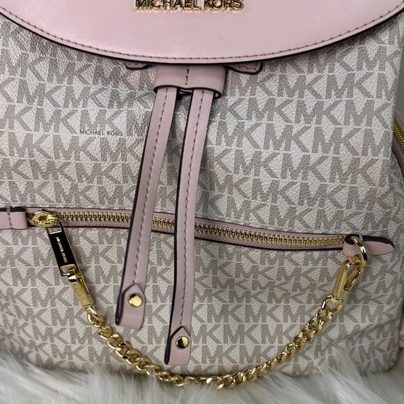 Michael Kors Pink and Cream Jet Set Large Logo Backpack main image 14